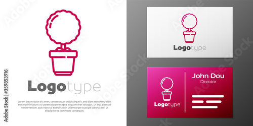 Logotype line Plant in pot icon isolated on white background. Plant growing in a pot. Potted plant sign. Logo design template element. Vector Illustration.