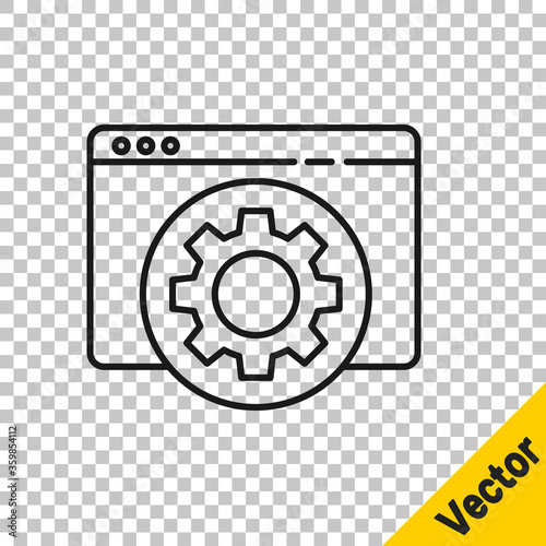Black line Browser setting icon isolated on transparent background. Adjusting, service, maintenance, repair, fixing. Vector Illustration.