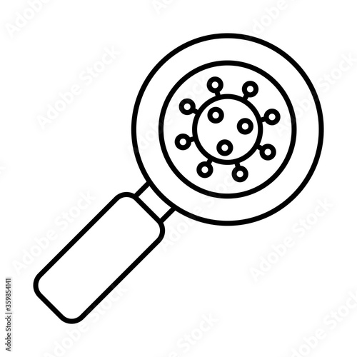 magnifying glass with coronavirus virus icon, line style