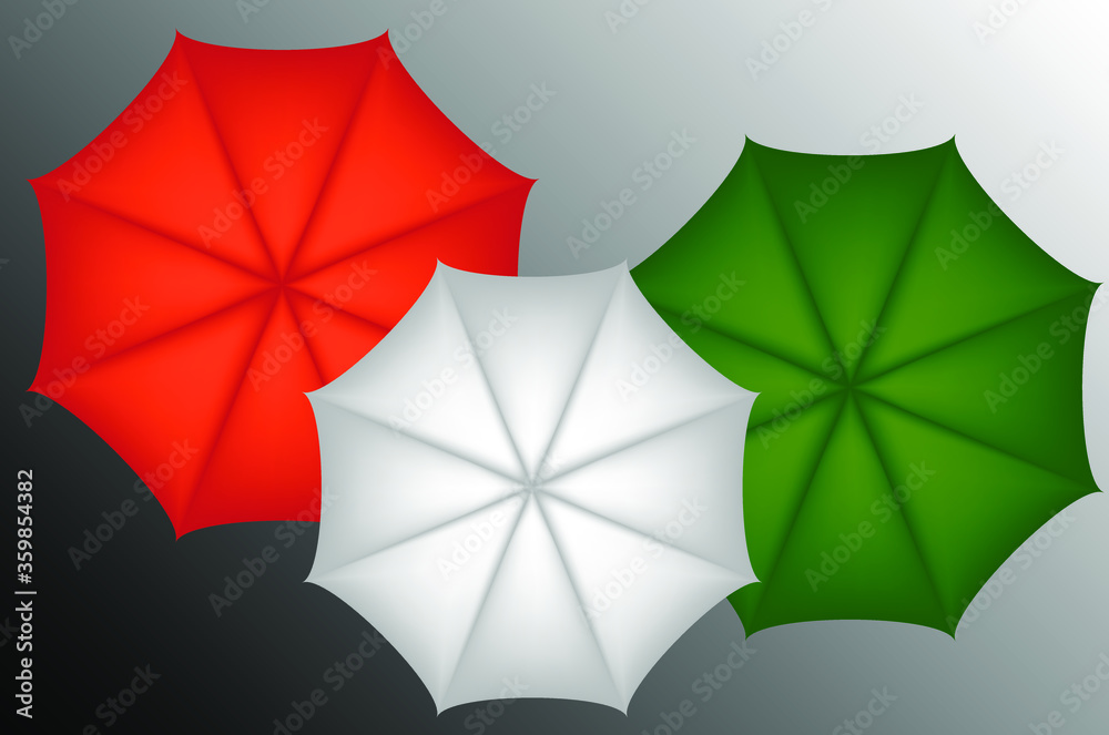 Illustration of white, orange and green umbrellas. Illustration of white, orange and green umbrellas.