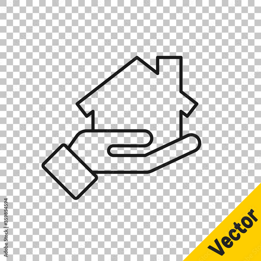 Black line Realtor icon isolated on transparent background. Buying house. Vector Illustration. Black line Realtor icon isolated on transparent background. Buying house. Vector Illustration.