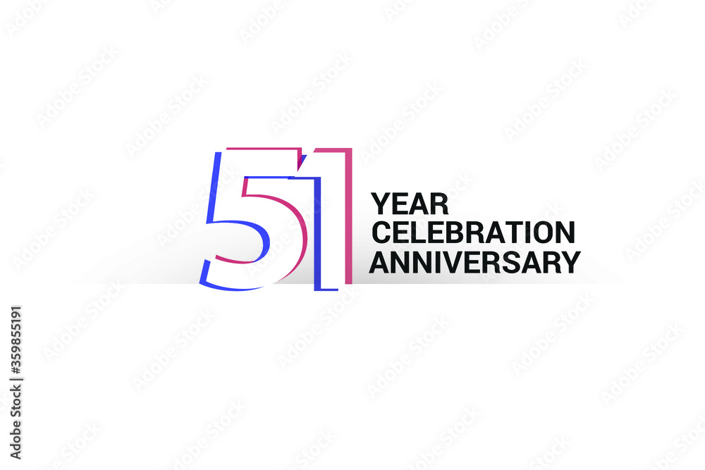 51 year anniversary, minimalist logo years, jubilee, greeting card. invitation. Blue & Red Colors vector illustration on White background - Vector