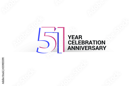 51 year anniversary, minimalist logo years, jubilee, greeting card. invitation. Blue & Red Colors vector illustration on White background - Vector