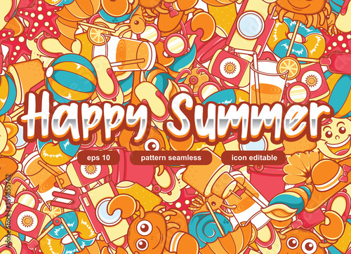 happy summer pattern seamless with lettering background