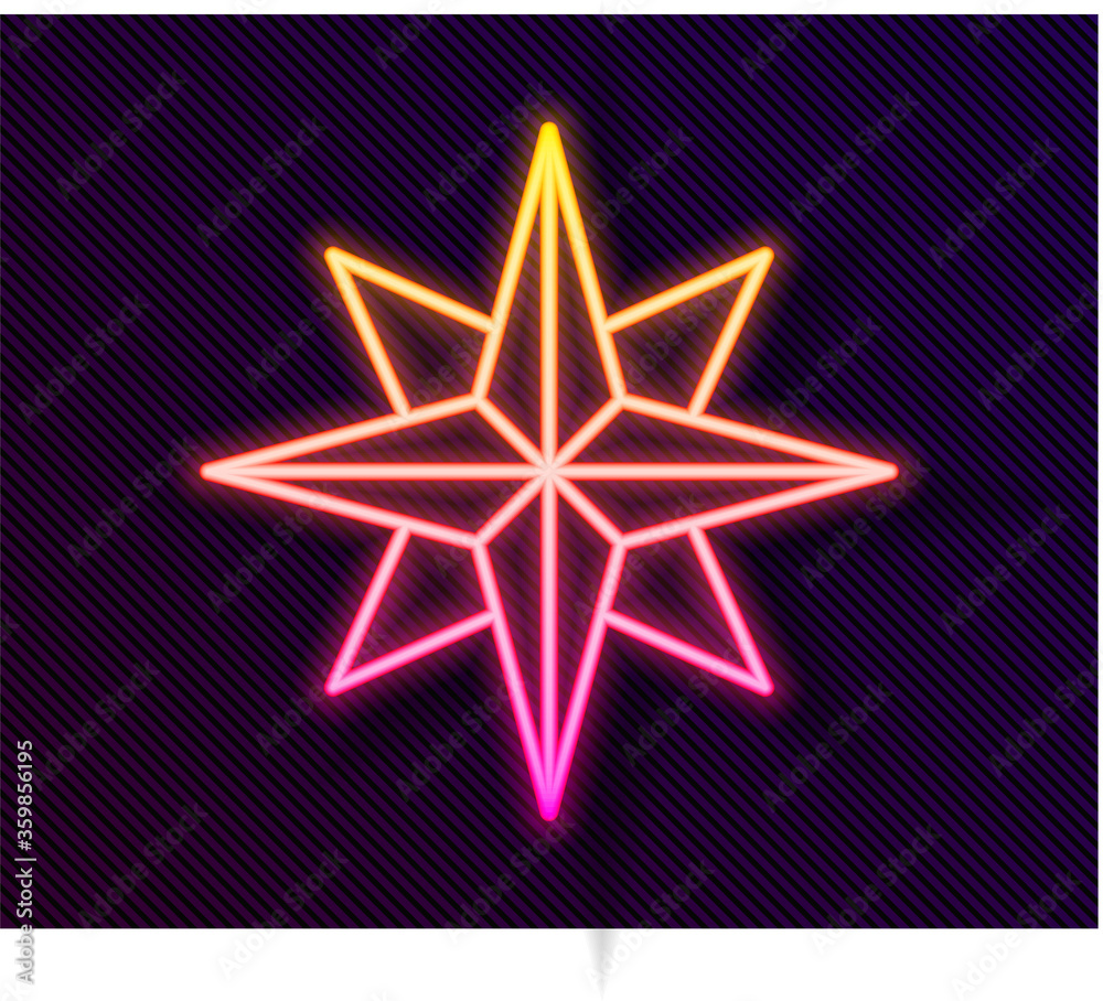 Glowing neon line Wind rose icon isolated on black background. Compass icon for travel. Navigation design. Vector Illustration. Glowing neon line Wind rose icon isolated on black background. Compass icon for travel. Navigation design. Vector Illustration.