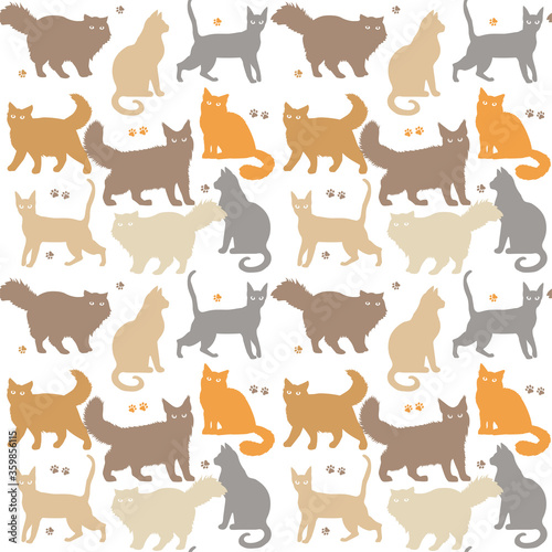 Fototapeta Naklejka Na Ścianę i Meble -  Cat seamless pattern. Kitten vector isolated background. Funny cats different breeds color pattern. Great for fabric, textile Vector Illustration.