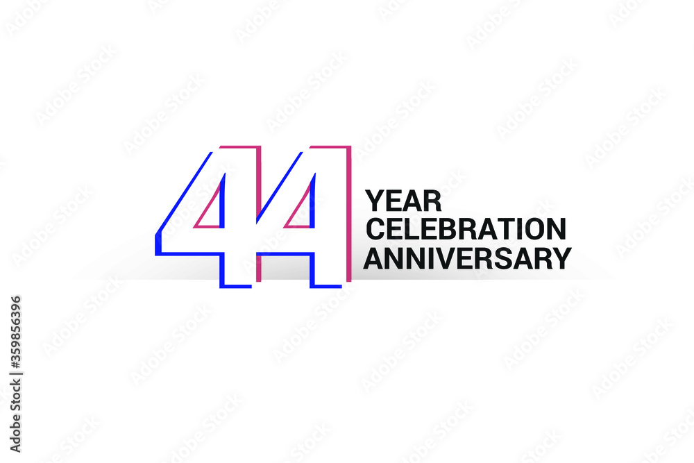 44 year anniversary, minimalist logo years, jubilee, greeting card. invitation. Blue & Red Colors vector illustration on White background - Vector