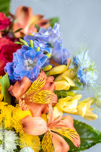 Colorful Summer Flowers Bouquet on background