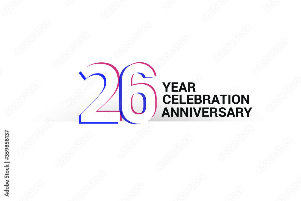 26 year anniversary, minimalist logo years, jubilee, greeting card. invitation. Blue & Red Colors vector illustration on White background - Vector