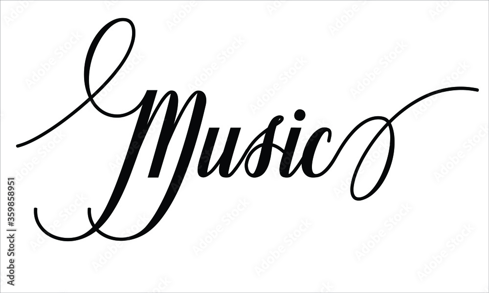Music Calligraphic Cursive Typographic Text on White Background Music Calligraphic Cursive Typographic Text on White Background