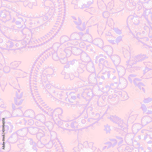 Paisley vector seamless pattern. Fantastic flower  leaves. Batik style painting. Vintage background