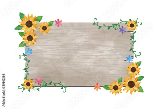 ひまわり_掲示板_木目フレーム