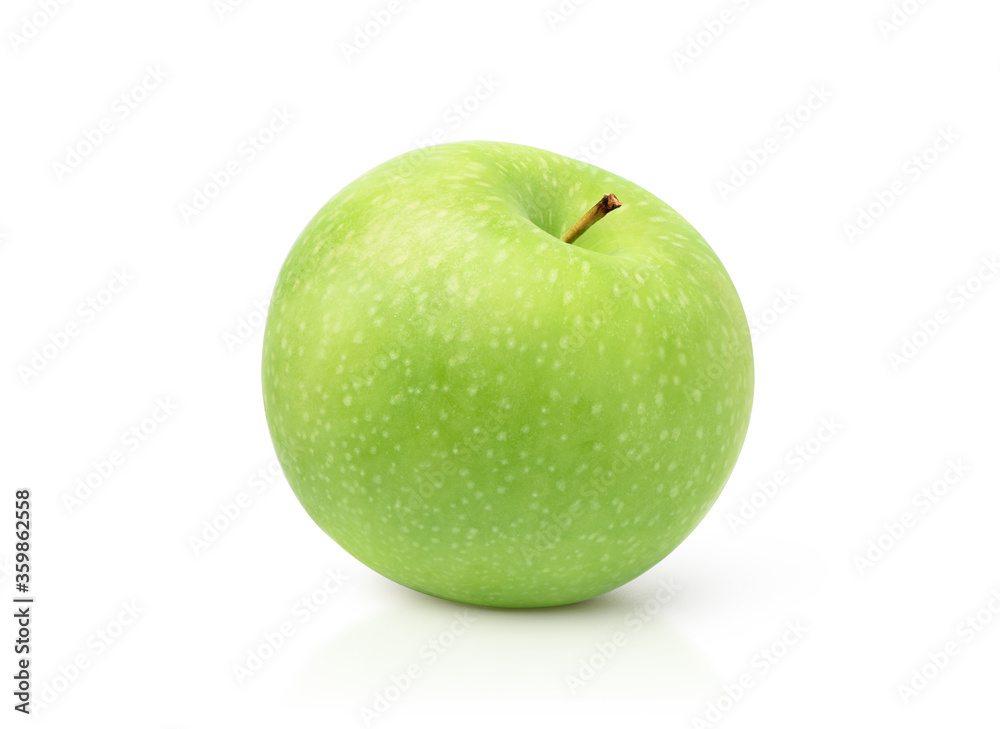 Organic Granny Smith Apple isolated on white background. Clipping path.