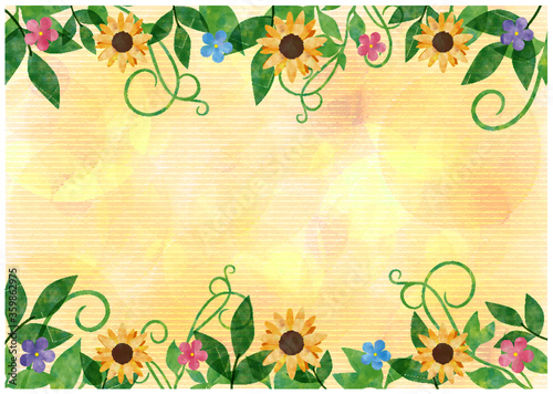 ヒマワリと蔓草_水彩フレーム