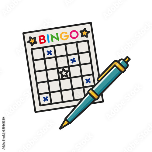 Bingo card and ball-point pen isolated vector illustration for Bingo Day on June 27th