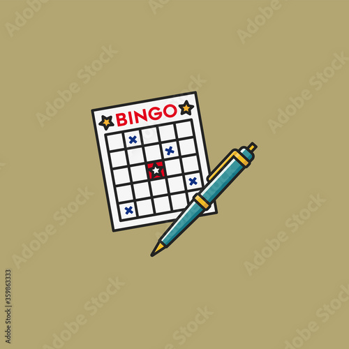Bingo card and ball-point pen vector illustration for Bingo Day on June 27th