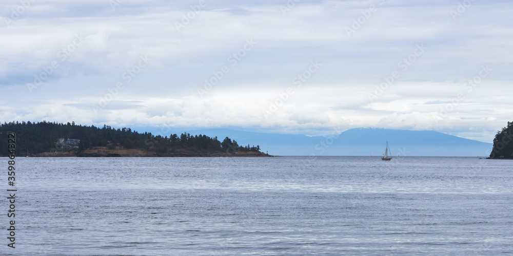 Panoramic view of the ocean bay near Bamfield in Canada.