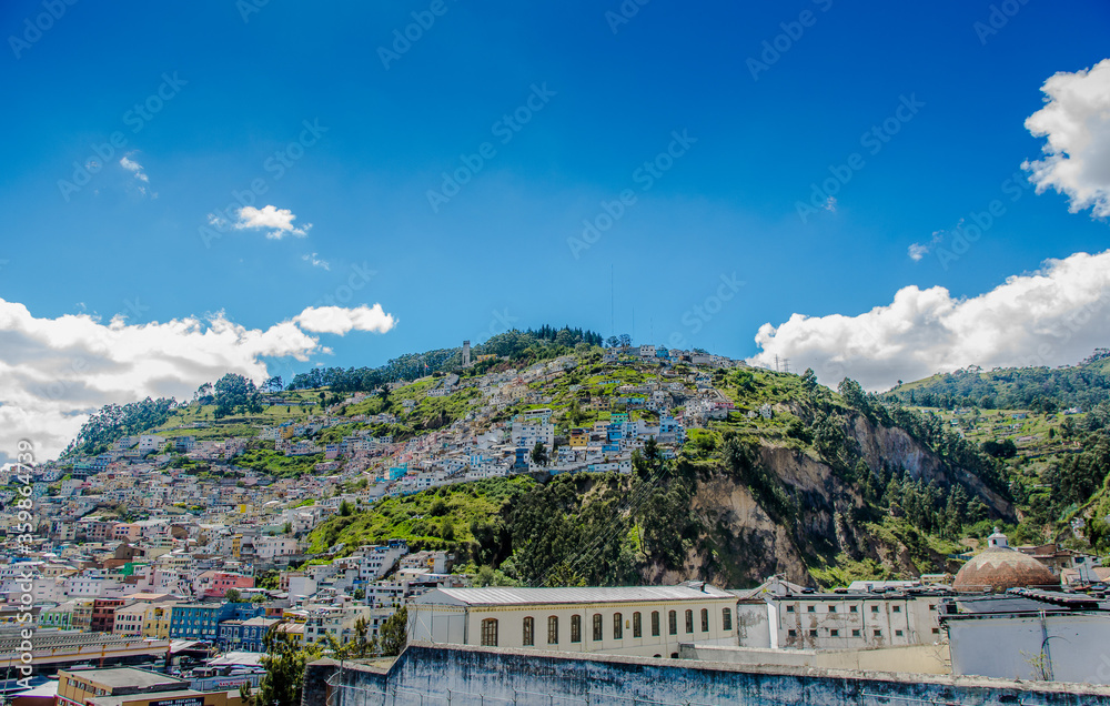 QUITO, ECUADOR, FEBRUARY 02, 2018: Viewpoint of the city of Quito in the district of San Juan and colonial town