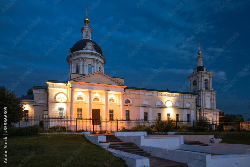 Church of Archangel Michael With Illumination In Blue Hour In Summer In Kolomna, Russia.