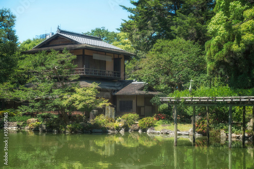 京都御苑内にある旧九条家庭園「拾翠亭」の美しい初夏の風景です