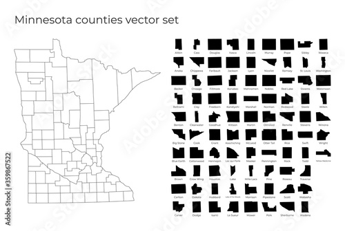 Minnesota map with shapes of regions. Blank vector map of the Us State with counties. Borders of the us state for your infographic. Vector illustration.