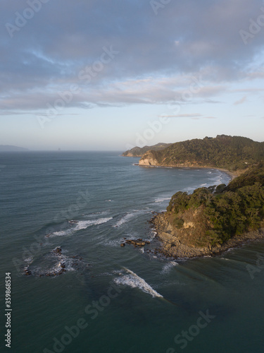 Aerial photo from a rural coastal town, New Zealand. 