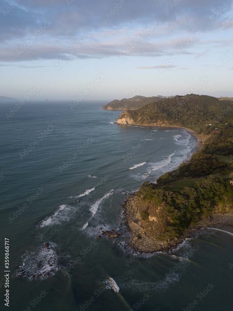 Aerial photo from a rural coastal town, New Zealand. 