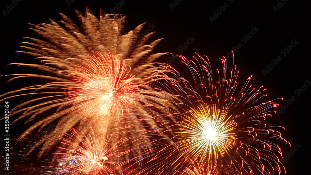 Beautiful firework display on sky at night for celebration Beautiful firework display on sky at night for celebration
