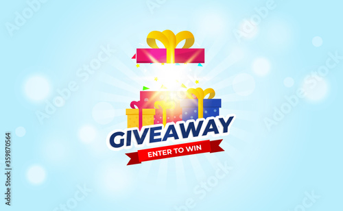 Giveaway Banner Template Design For Social Media Post. Gift Offer Banner, Giveaways Post And Winner Reward In Contest, Prize In Boxes. Vector Illustration