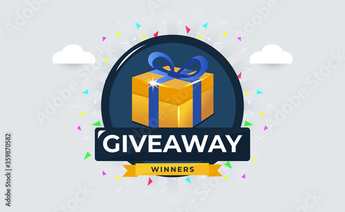 Giveaway Banner Template Design For Social Media Post. Gift Offer Banner, Giveaways Post And Winner Reward In Contest, Prize In Boxes. Vector Illustration