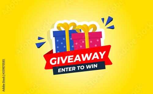 Giveaway Banner Template Design For Social Media Post. Gift Offer Banner, Giveaways Post And Winner Reward In Contest, Prize In Boxes. Vector Illustration