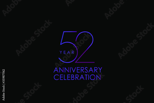 52 years anniversary Elegant purple color minimalist logo years, jubilee, greeting card. Birthday invitation. Gold space vector illustration on black background - Vector