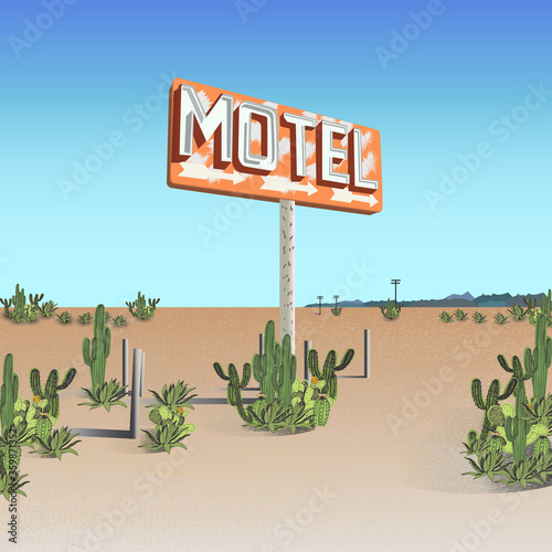 Retro motel sign in the desert.