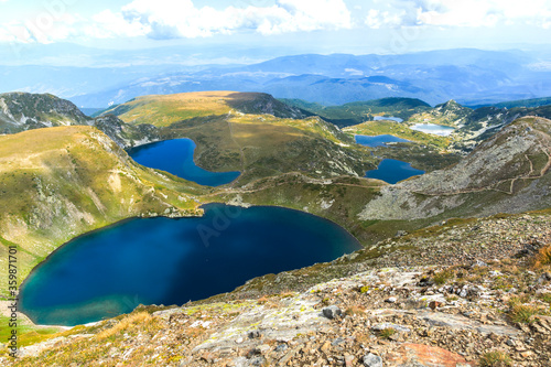 Panoramic view of The Seven Rila Lakes, Bulgaria photo