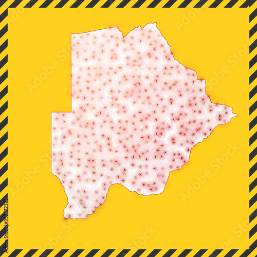 Botswana closed - virus danger sign. Lockdown country icon. Black striped border around map with virus spread concept. Vector illustration.