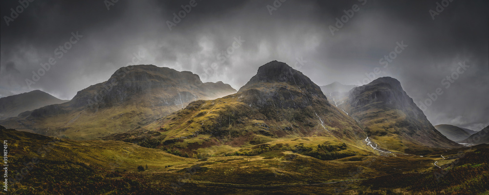 The Three Sisters Mountains, Glencoe in the Scottish highlands. Famous ...