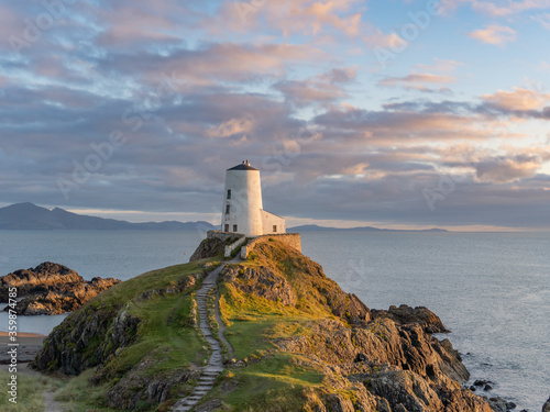 Llandwyn island Lighthouse ( Twr Mawr) Anglesey Nroth Wales looking out to the Irish Sea. 