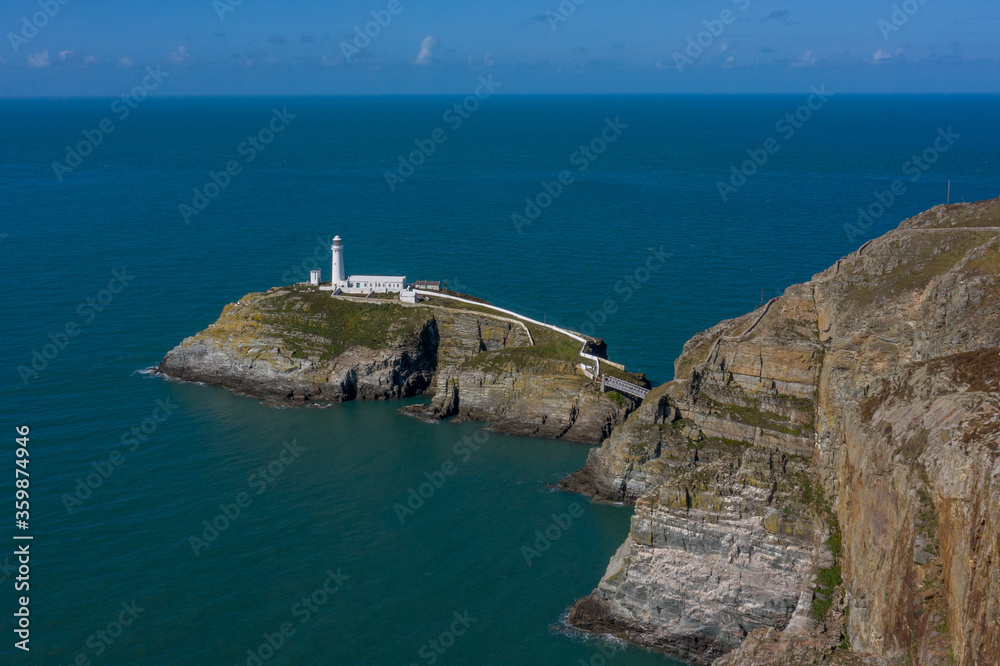 South Stack Lighthouse near Holyhead Anglesey in North Wales, long exposure showing the Irish Sea