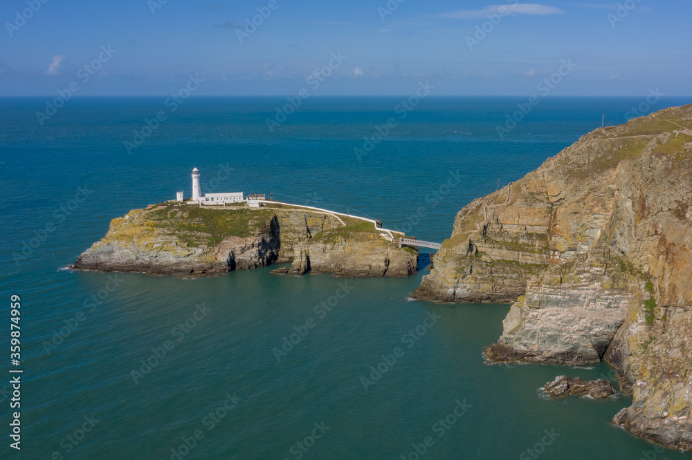 South Stack Lighthouse near Holyhead Anglesey in North Wales, long exposure showing the Irish Sea smooth

