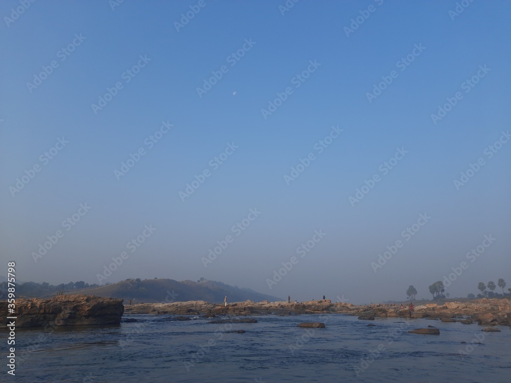 Barakar river karamdaha Ghat, border of Dhanbad Jamtara.This photo is of a cold morning. It is the second largest river and cleanest in Jharkhand India. Its length is 225 km (140 mil).Beautiful Scene.