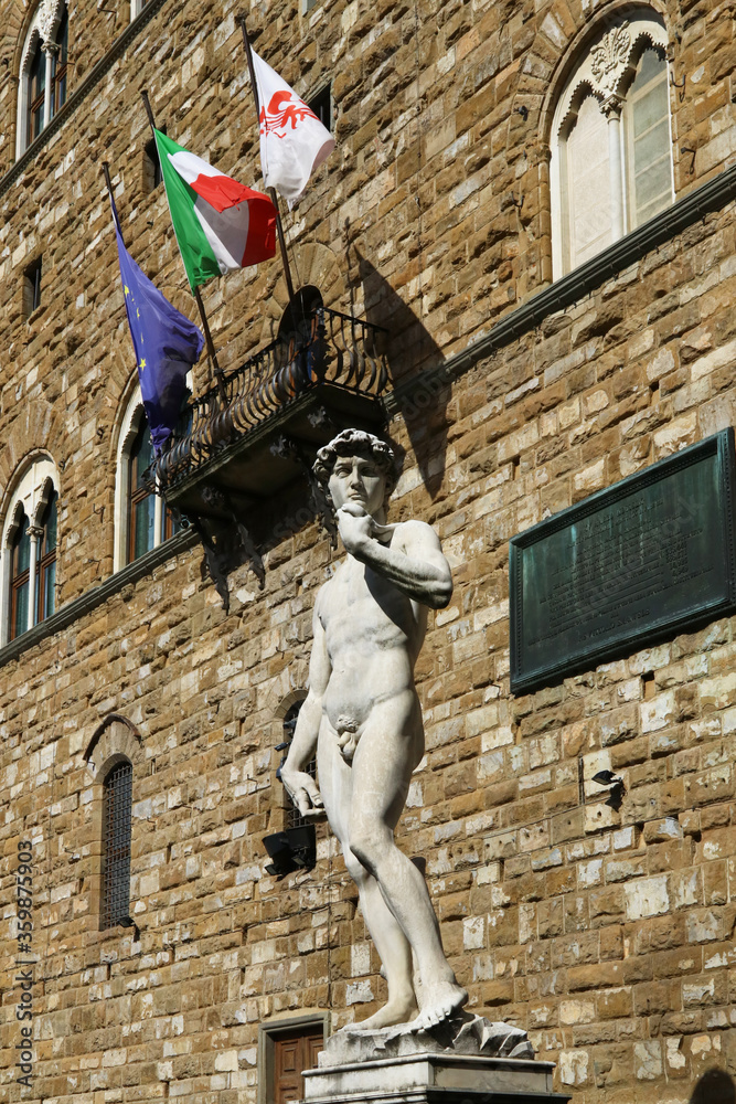 The David of Michelangelo statue in Signoria square, Florence, Italy