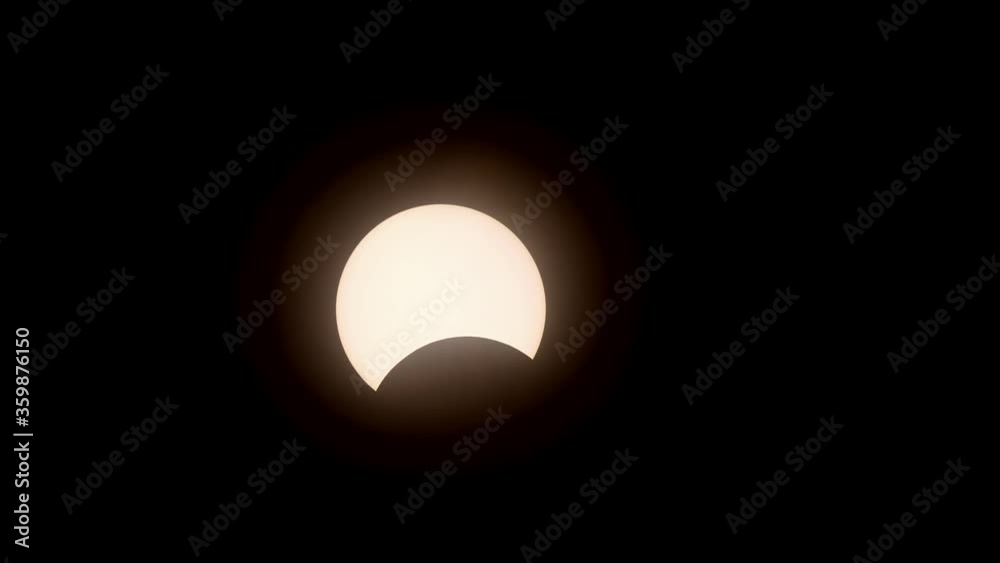 Okinawa,Japan-June 21, 2020: Partial solar eclipse observed at Miyakojima island in Okinawa, Japan, on June 21, 2020
