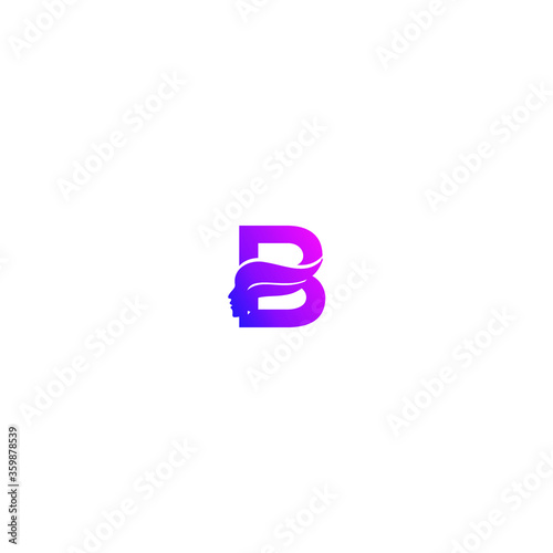 B alphabet with swirls and woman portrait with wavy hair.Beauty salon and spa vector logo.