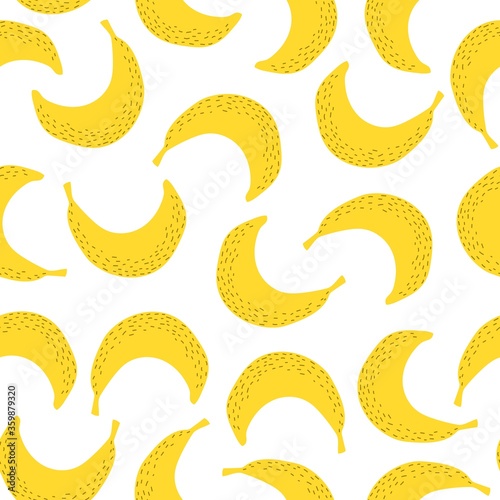 Seamless pattern with cartoon bananas, decor elements. vector flat style. hand drawing. design for fabric, textile, print, wrapper