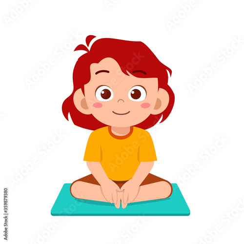 happy cute little kid boy and girl do yoga pose