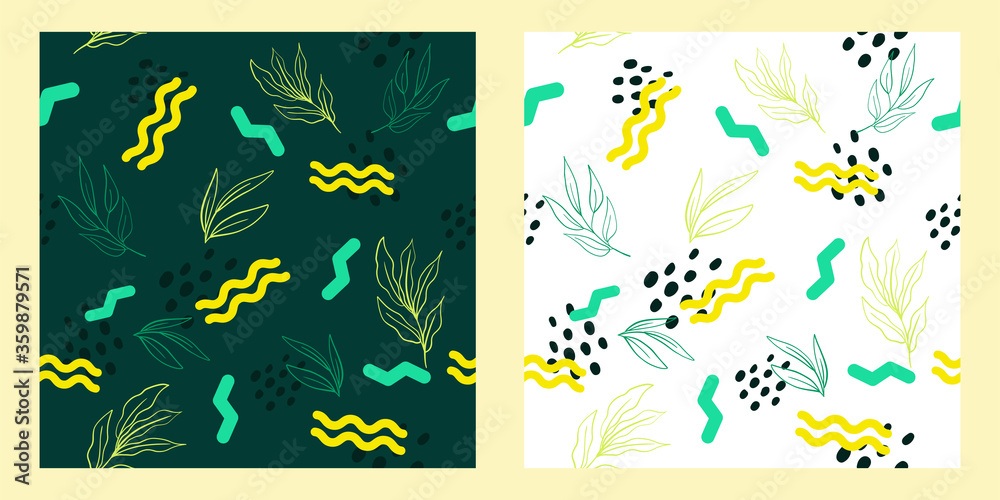 set of abstract vector background. Seamless repeat pattern leaf decoration. Flat style trendy wallpaper. set of abstract vector background. Seamless repeat pattern leaf decoration. Flat style trendy wallpaper.