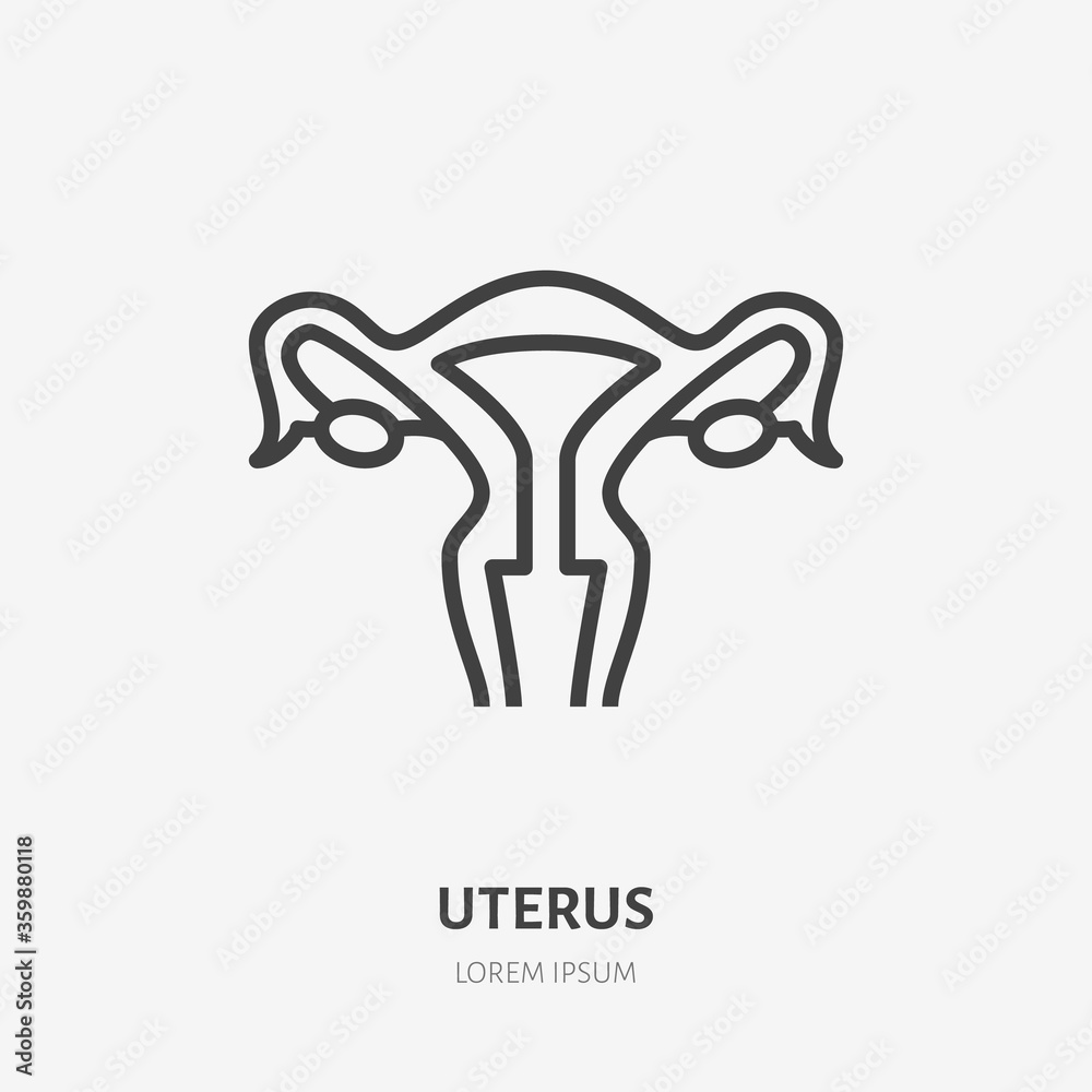 Uterus line icon, vector pictogram of female organ. Womb illustration, sign for gynecology clinic Uterus line icon, vector pictogram of female organ. Womb illustration, sign for gynecology clinic