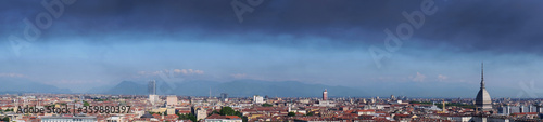 Turin landscape Mole antinelliana with smoke