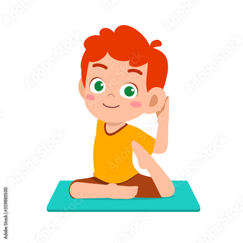 happy cute little kid boy and girl do yoga pose © Colorfuel Studio