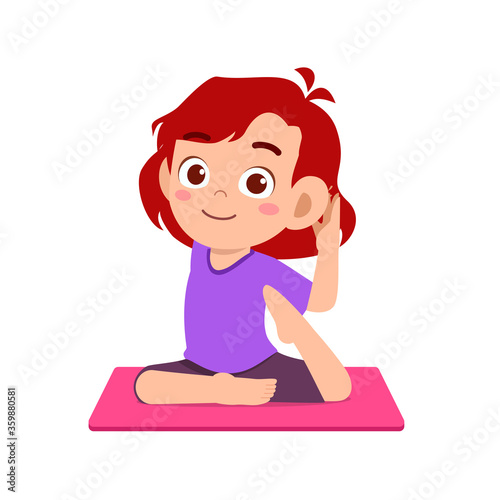 happy cute little kid boy and girl do yoga pose